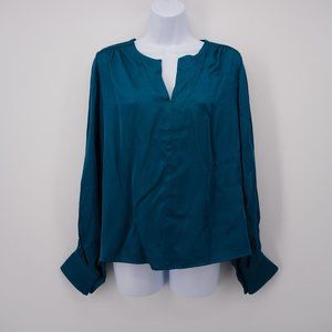Karen Kane Women's NWOT Teal Long Cuff Sleeve V-neck Blouse Size LP